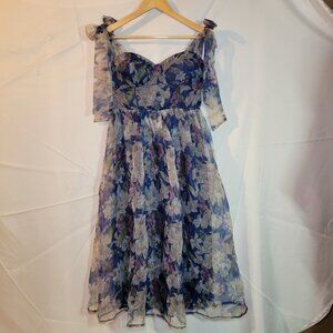 NWT Lulus Blue Floral Organza Bustier Midi Dress - Medium